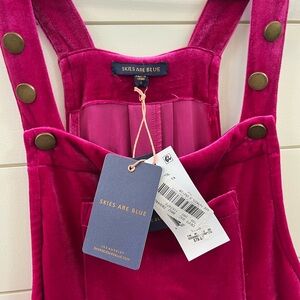 Skies Are Blue Pink Velvet Jumpsuit with Decorative Straps